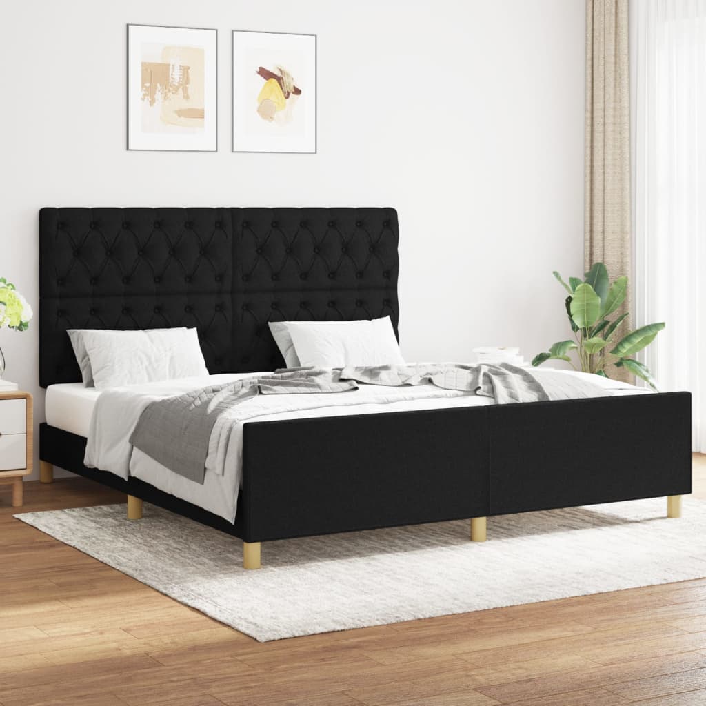 Cadru de pat cu tăblie, negru, 160x200 cm, textil - Lando