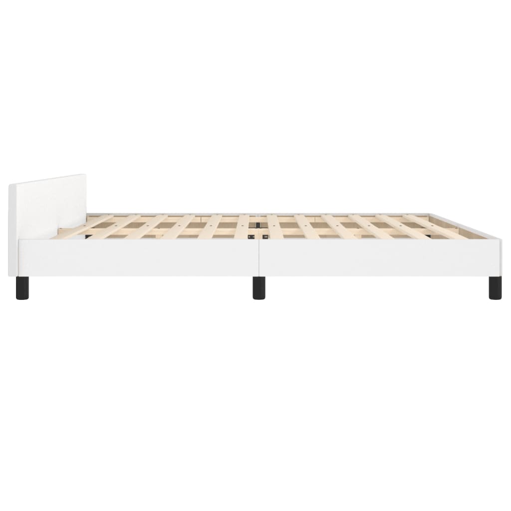 Cadru de pat cu tăblie, alb, 200x200 cm, piele ecologică - Lando