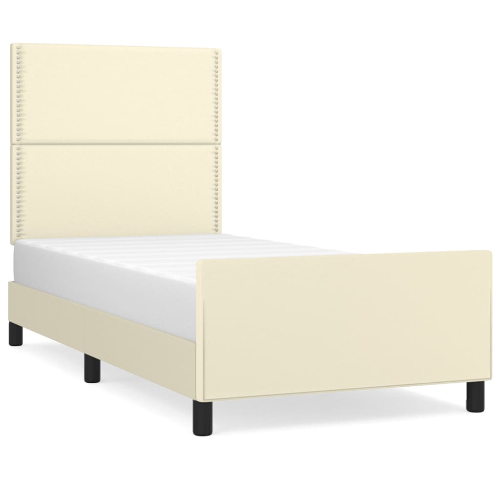 Cadru de pat cu tăblie, crem, 90x190 cm, piele ecologică - Lando