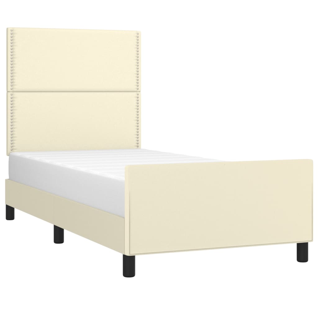 Cadru de pat cu tăblie, crem, 90x190 cm, piele ecologică - Lando