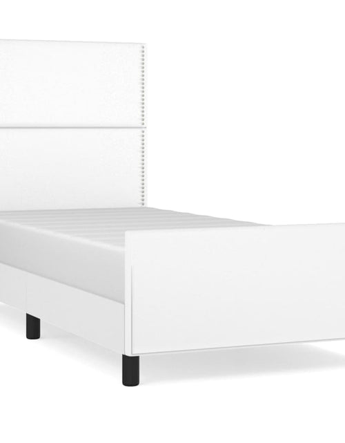 Încărcați imaginea în vizualizatorul Galerie, Cadru de pat cu tăblie, alb, 90x200 cm, piele ecologică - Lando
