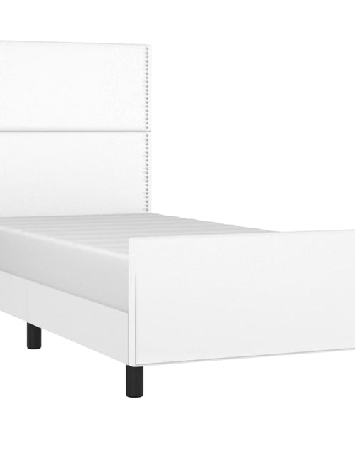 Загрузите изображение в средство просмотра галереи, Cadru de pat cu tăblie, alb, 90x200 cm, piele ecologică - Lando

