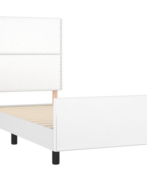 Încărcați imaginea în vizualizatorul Galerie, Cadru de pat cu tăblie, alb, 90x200 cm, piele ecologică - Lando
