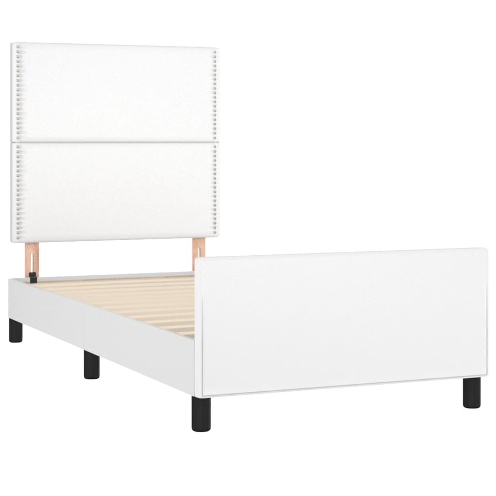 Cadru de pat cu tăblie, alb, 90x200 cm, piele ecologică - Lando
