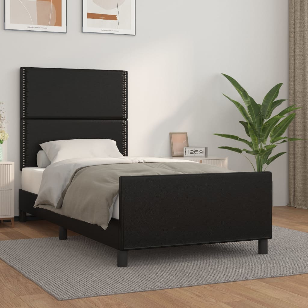 Cadru de pat cu tăblie, negru, 100x200 cm, piele ecologică - Lando