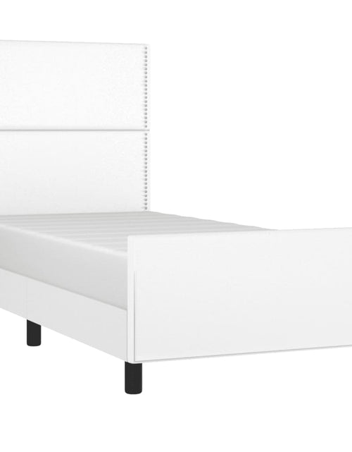 Загрузите изображение в средство просмотра галереи, Cadru de pat cu tăblie, alb, 100x200 cm, piele ecologică - Lando
