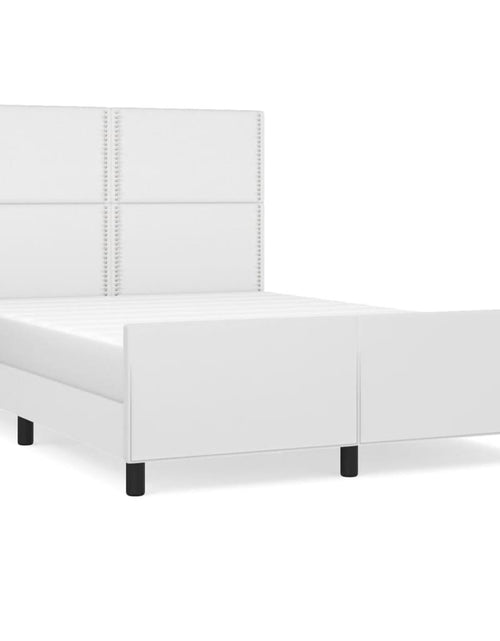 Загрузите изображение в средство просмотра галереи, Cadru de pat cu tăblie, alb, 140x200 cm, piele ecologică - Lando
