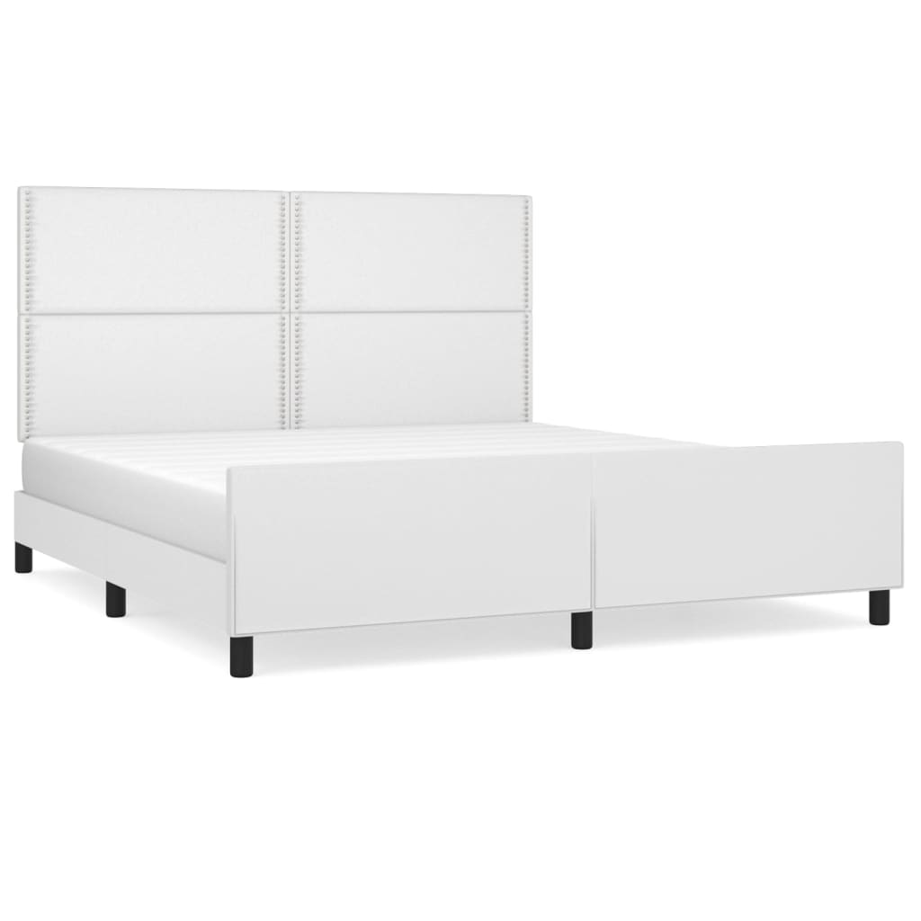 Cadru de pat cu tăblie, alb, 180x200 cm, piele ecologică - Lando