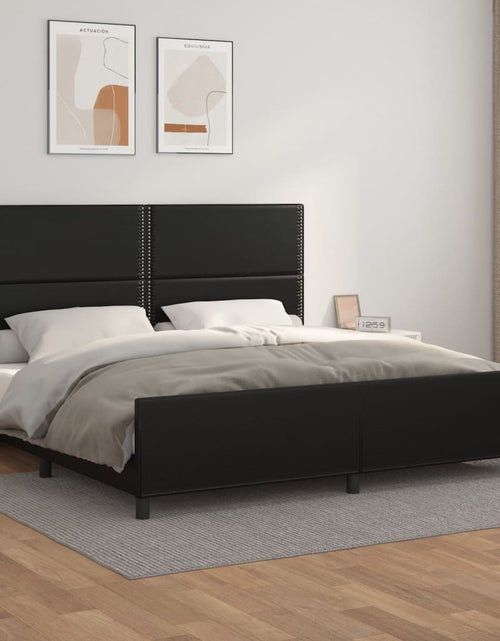 Încărcați imaginea în vizualizatorul Galerie, Cadru de pat cu tăblie, negru, 200x200 cm, piele ecologică - Lando
