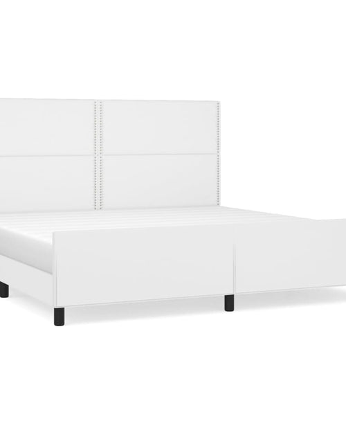 Încărcați imaginea în vizualizatorul Galerie, Cadru de pat cu tăblie, alb, 200x200 cm, piele ecologică - Lando
