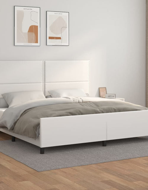 Загрузите изображение в средство просмотра галереи, Cadru de pat cu tăblie, alb, 200x200 cm, piele ecologică - Lando
