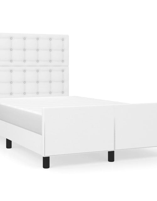 Загрузите изображение в средство просмотра галереи, Cadru de pat cu tăblie, alb, 120x200 cm, piele ecologică - Lando

