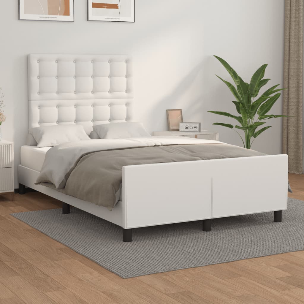 Cadru de pat cu tăblie, alb, 120x200 cm, piele ecologică - Lando