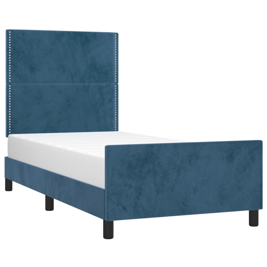 Cadru de pat cu tăblie, albastru închis, 100x200 cm, catifea - Lando