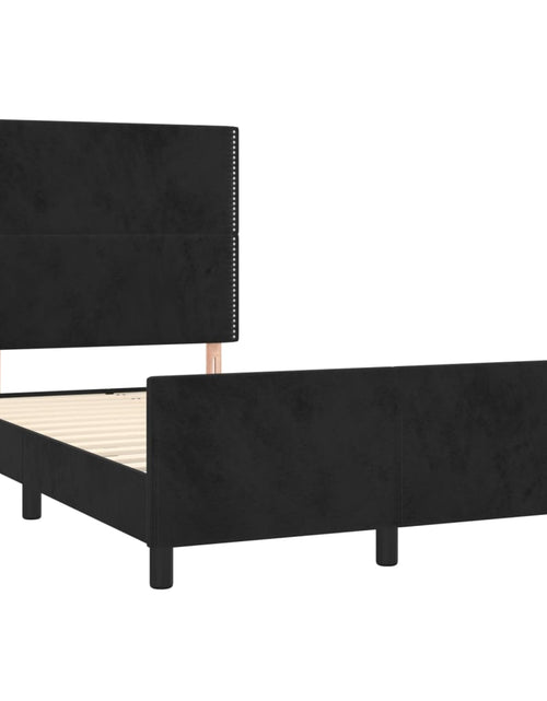 Încărcați imaginea în vizualizatorul Galerie, Cadru de pat cu tăblie, negru, 120x200 cm, catifea - Lando
