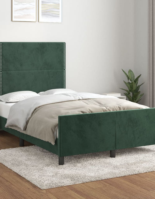 Încărcați imaginea în vizualizatorul Galerie, Cadru de pat cu tăblie, verde închis, 120x200 cm, catifea - Lando
