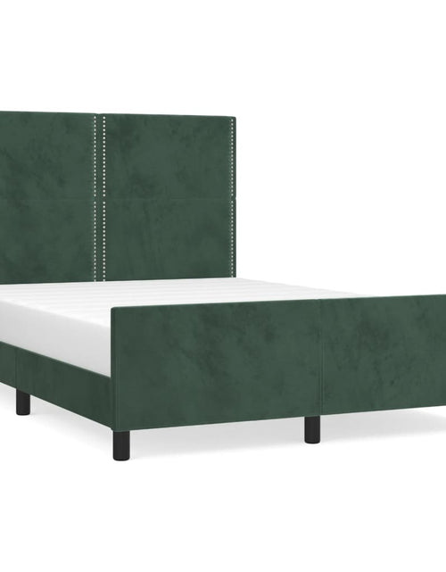 Încărcați imaginea în vizualizatorul Galerie, Cadru de pat cu tăblie, verde închis, 140x190 cm, catifea - Lando

