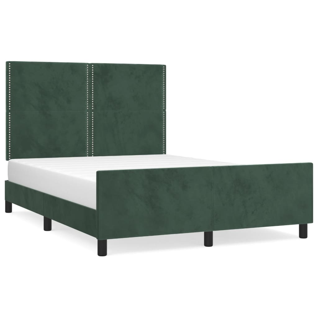 Cadru de pat cu tăblie, verde închis, 140x190 cm, catifea - Lando