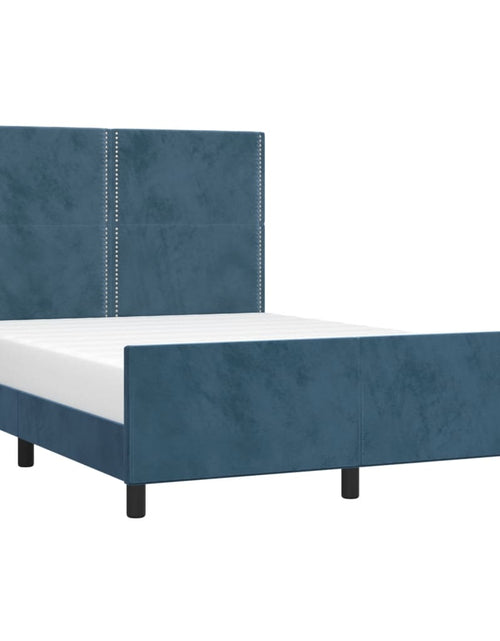 Încărcați imaginea în vizualizatorul Galerie, Cadru de pat cu tăblie, albastru închis, 140x190 cm, catifea - Lando
