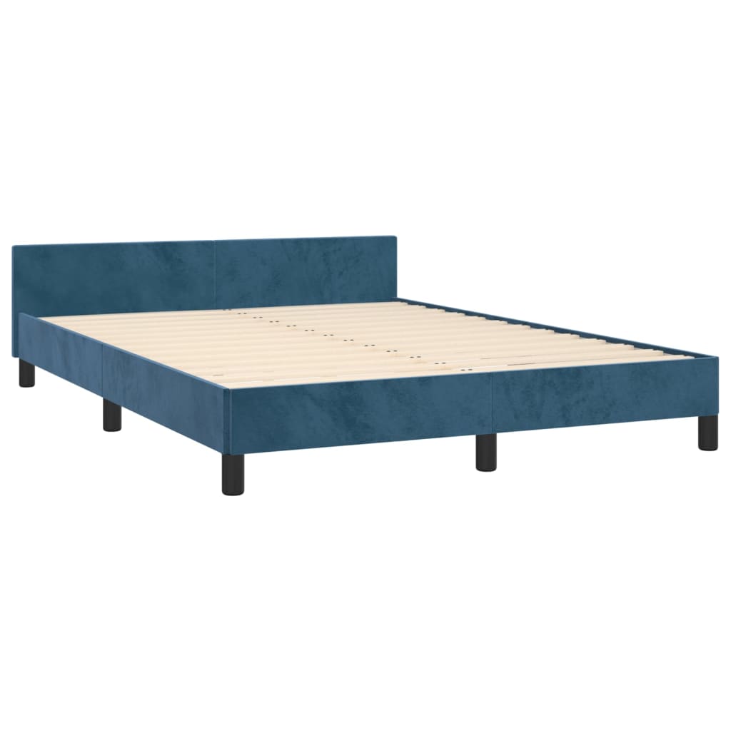 Cadru de pat cu tăblie, albastru închis, 140x190 cm, catifea - Lando