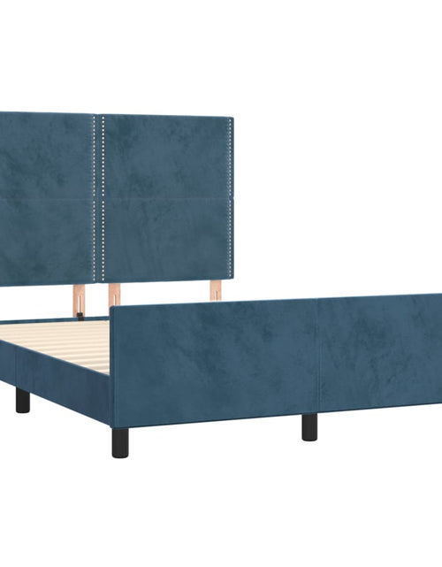 Încărcați imaginea în vizualizatorul Galerie, Cadru de pat cu tăblie, albastru închis, 140x200 cm, catifea - Lando
