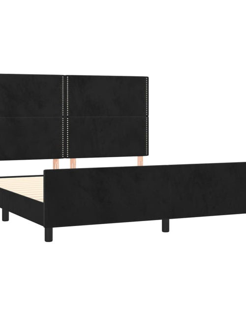 Încărcați imaginea în vizualizatorul Galerie, Cadru de pat cu tăblie, negru, 160x200 cm, catifea - Lando
