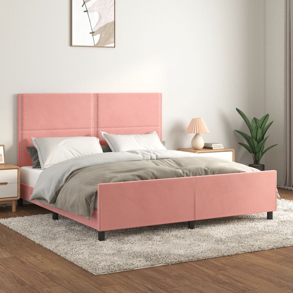 Cadru de pat cu tăblie, roz, 180x200 cm, catifea - Lando