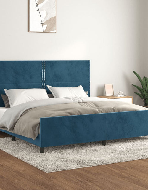 Загрузите изображение в средство просмотра галереи, Cadru de pat cu tăblie, albastru închis, 200x200 cm, catifea - Lando
