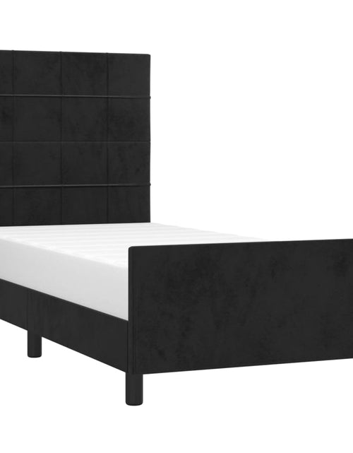 Încărcați imaginea în vizualizatorul Galerie, Cadru de pat cu tăblie, negru, 100x200 cm, catifea - Lando
