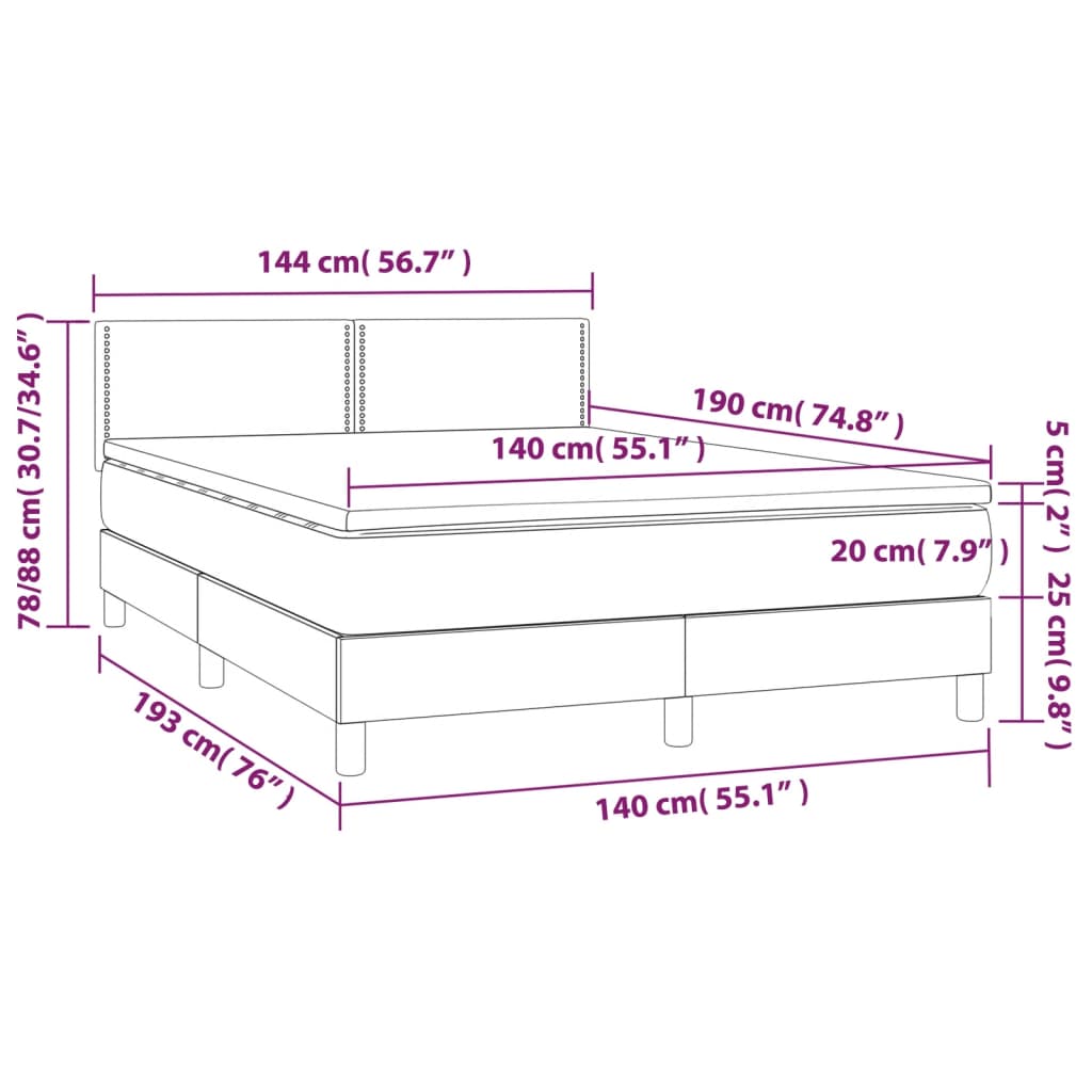 Pat box spring cu saltea, albastru, 140x200 cm, textil - Lando