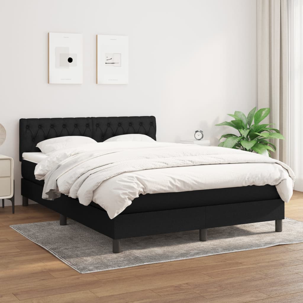 Pat box spring cu saltea, negru, 140x200 cm, textil - Lando