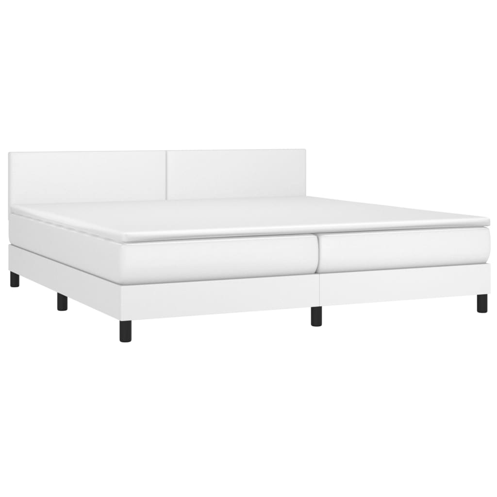 Pat box spring cu saltea, alb, 200x200 cm, piele ecologică - Lando