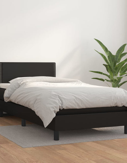 Încărcați imaginea în vizualizatorul Galerie, Pat box spring cu saltea, negru, 100x200 cm, piele ecologică - Lando
