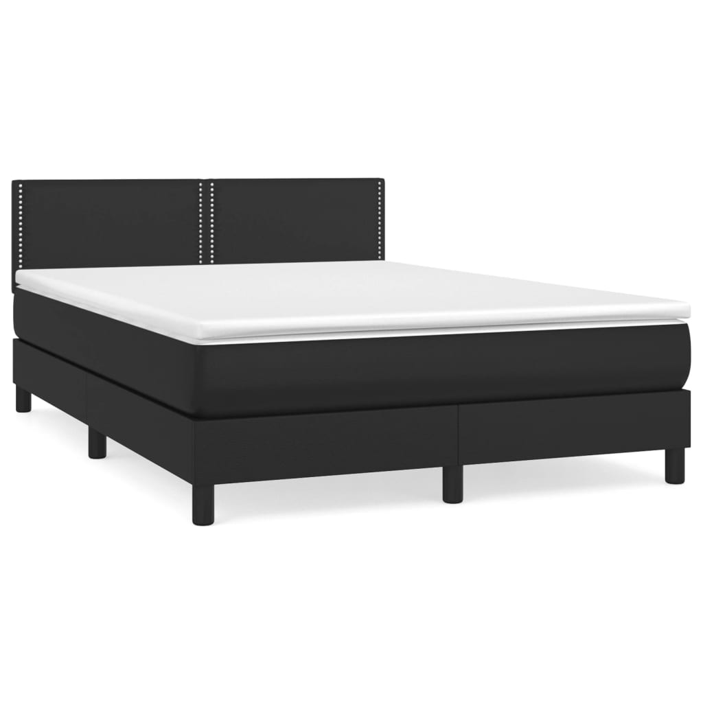 Pat box spring cu saltea, negru, 140x190 cm, piele ecologică - Lando