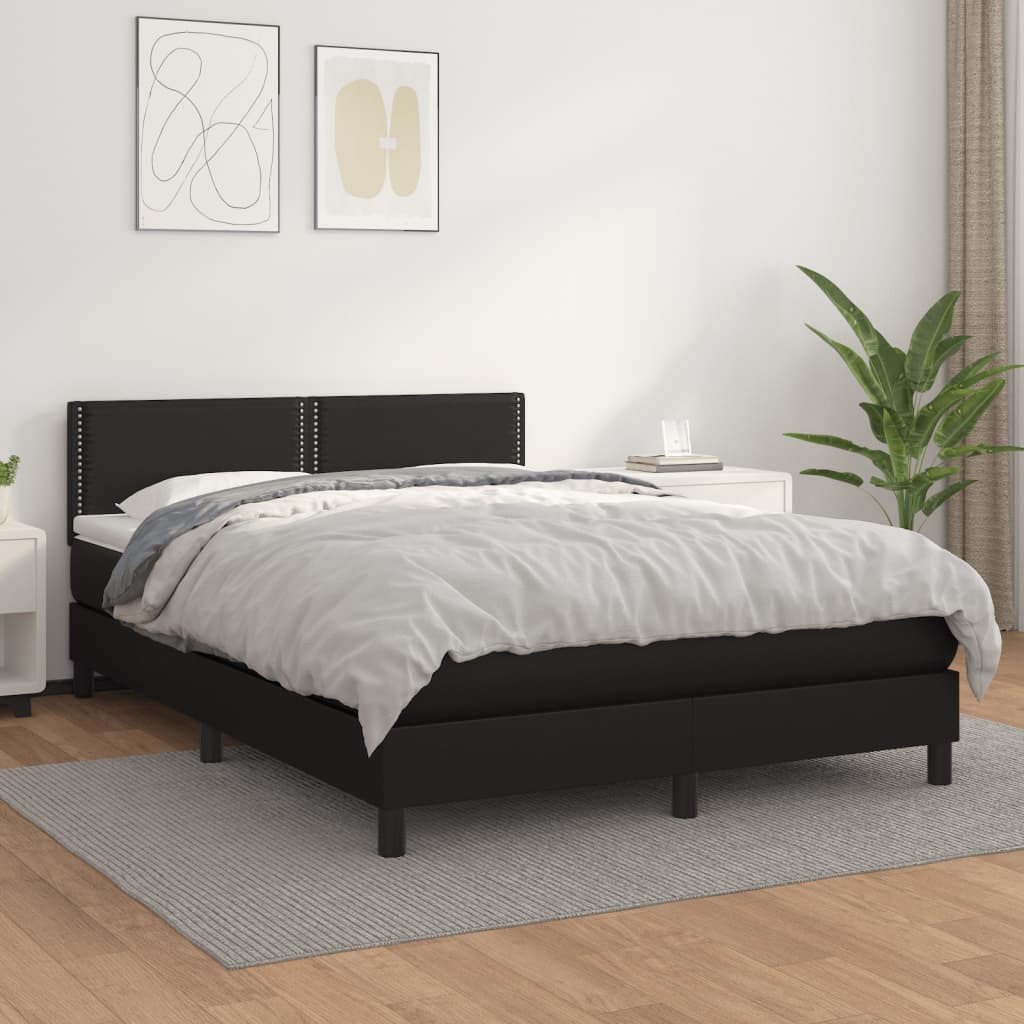 Pat box spring cu saltea, negru, 140x190 cm, piele ecologică - Lando