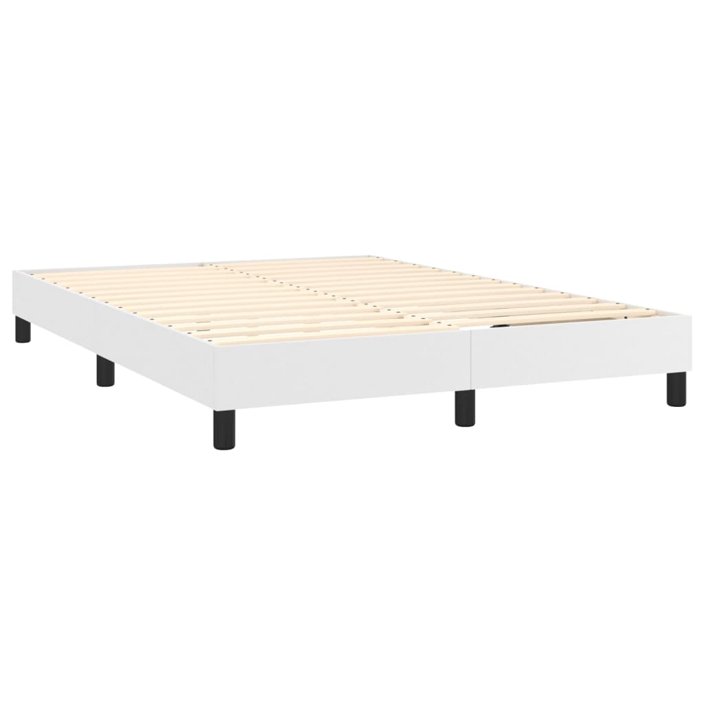 Pat box spring cu saltea, alb, 140x200 cm, piele ecologică - Lando