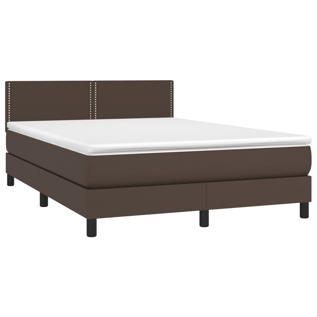 Pat box spring cu saltea, maro, 140x200 cm, piele ecologică - Lando