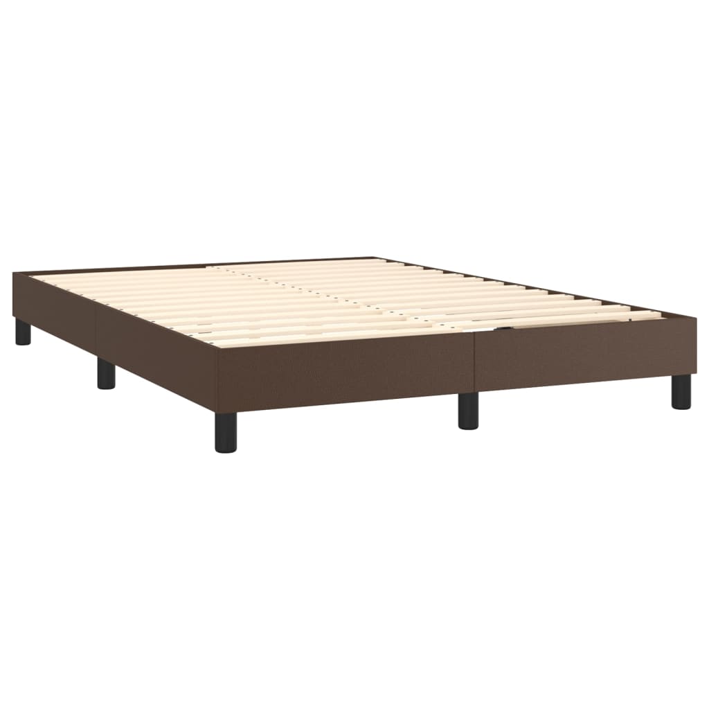 Pat box spring cu saltea, maro, 140x200 cm, piele ecologică - Lando