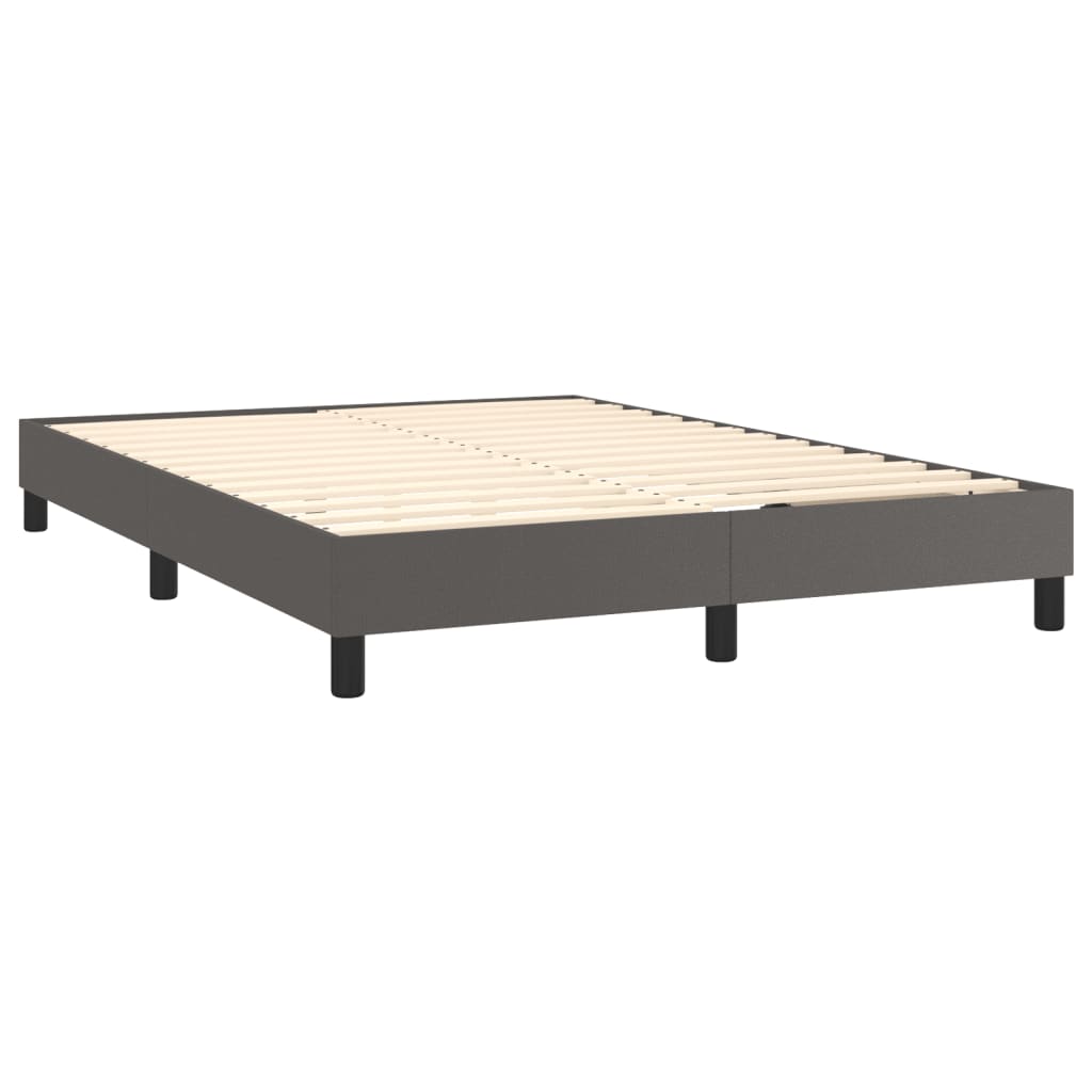 Pat box spring cu saltea, gri, 140x200 cm, piele ecologică - Lando