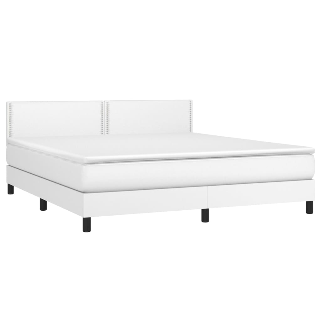 Pat box spring cu saltea, alb, 160x200 cm, piele ecologică - Lando