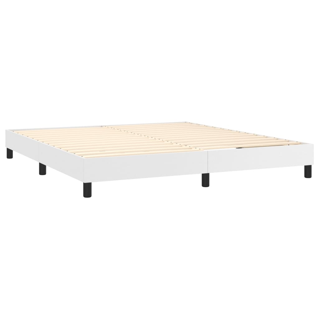 Pat box spring cu saltea, alb, 160x200 cm, piele ecologică - Lando