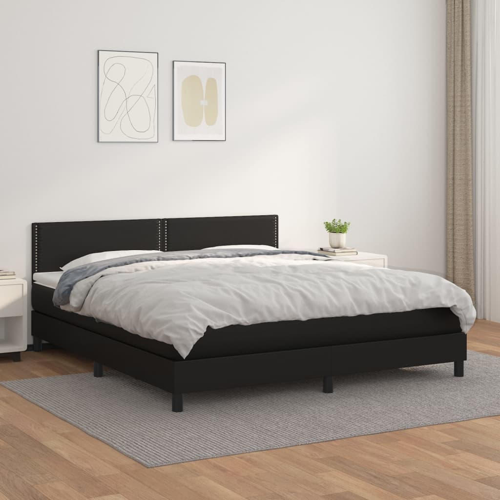 Pat box spring cu saltea, negru, 180x200 cm, piele ecologică - Lando