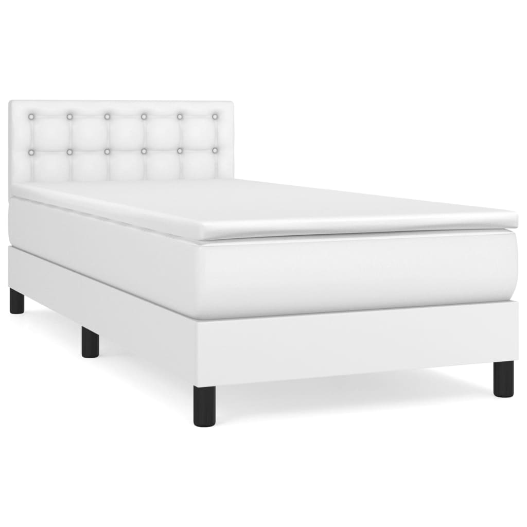 Pat box spring cu saltea, alb, 90x190 cm, piele ecologică - Lando