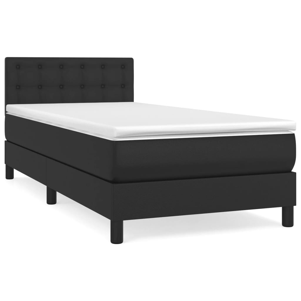 Pat box spring cu saltea, negru, 90x200 cm, piele ecologică - Lando