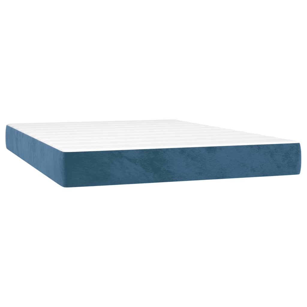 Pat box spring cu saltea, albastru închis, 140x190 cm, catifea - Lando