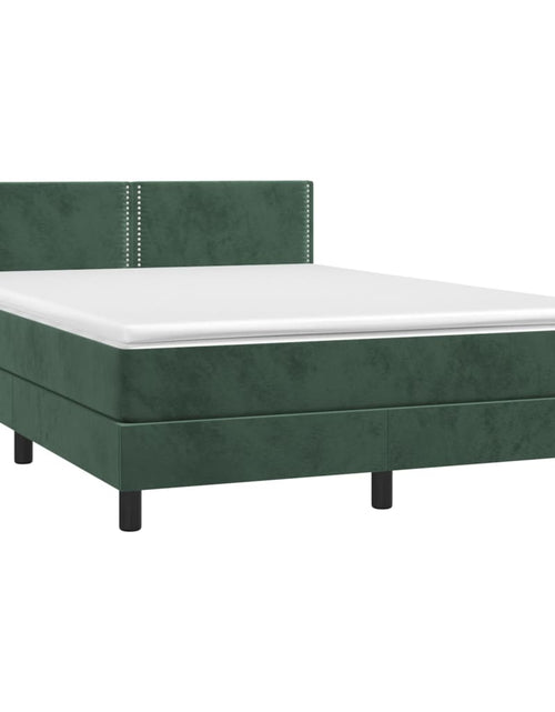 Загрузите изображение в средство просмотра галереи, Pat box spring cu saltea, verde închis, 140x200 cm, catifea - Lando
