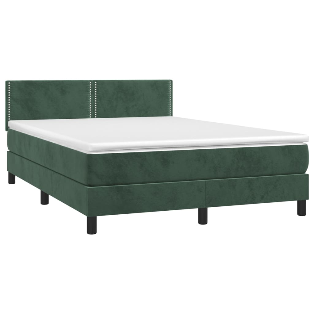 Pat box spring cu saltea, verde închis, 140x200 cm, catifea - Lando