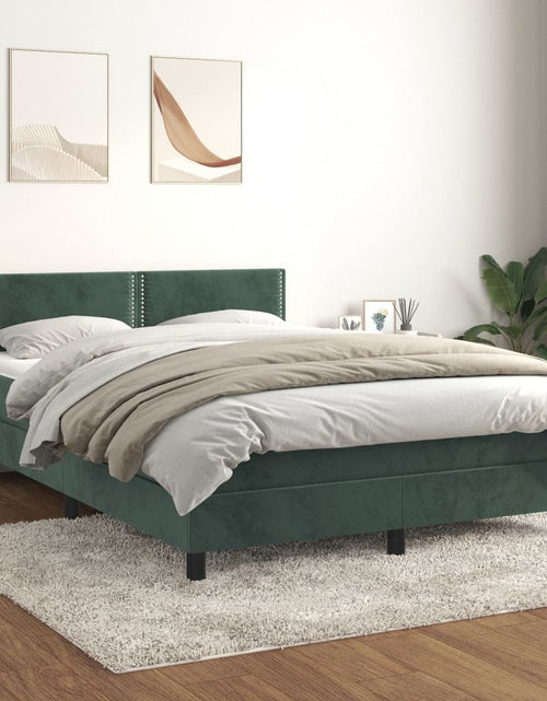 Загрузите изображение в средство просмотра галереи, Pat box spring cu saltea, verde închis, 140x200 cm, catifea - Lando
