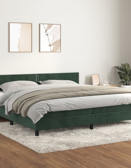 Загрузите изображение в средство просмотра галереи, Pat box spring cu saltea, verde închis, 200x200 cm, catifea - Lando
