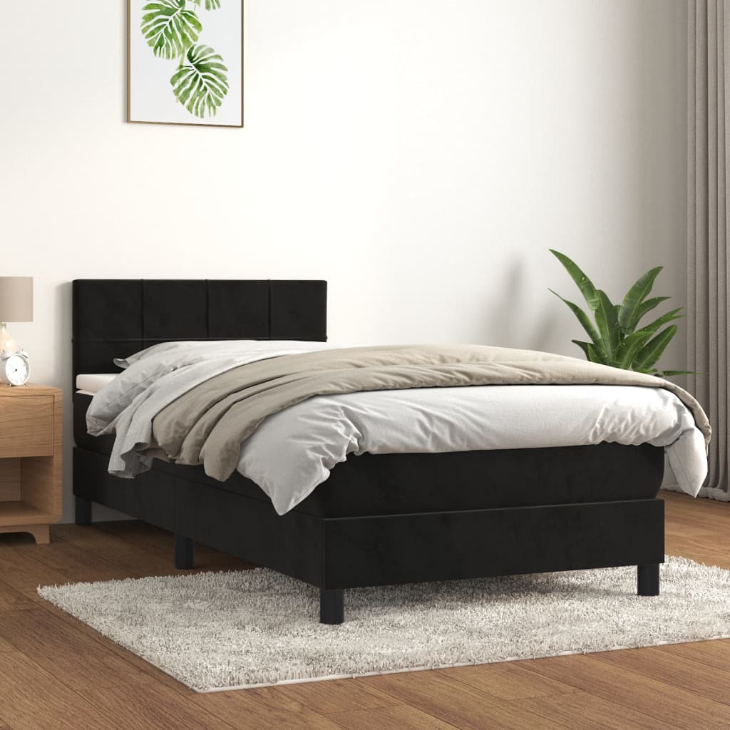 Pat box spring cu saltea, negru, 80x200 cm, catifea - Lando